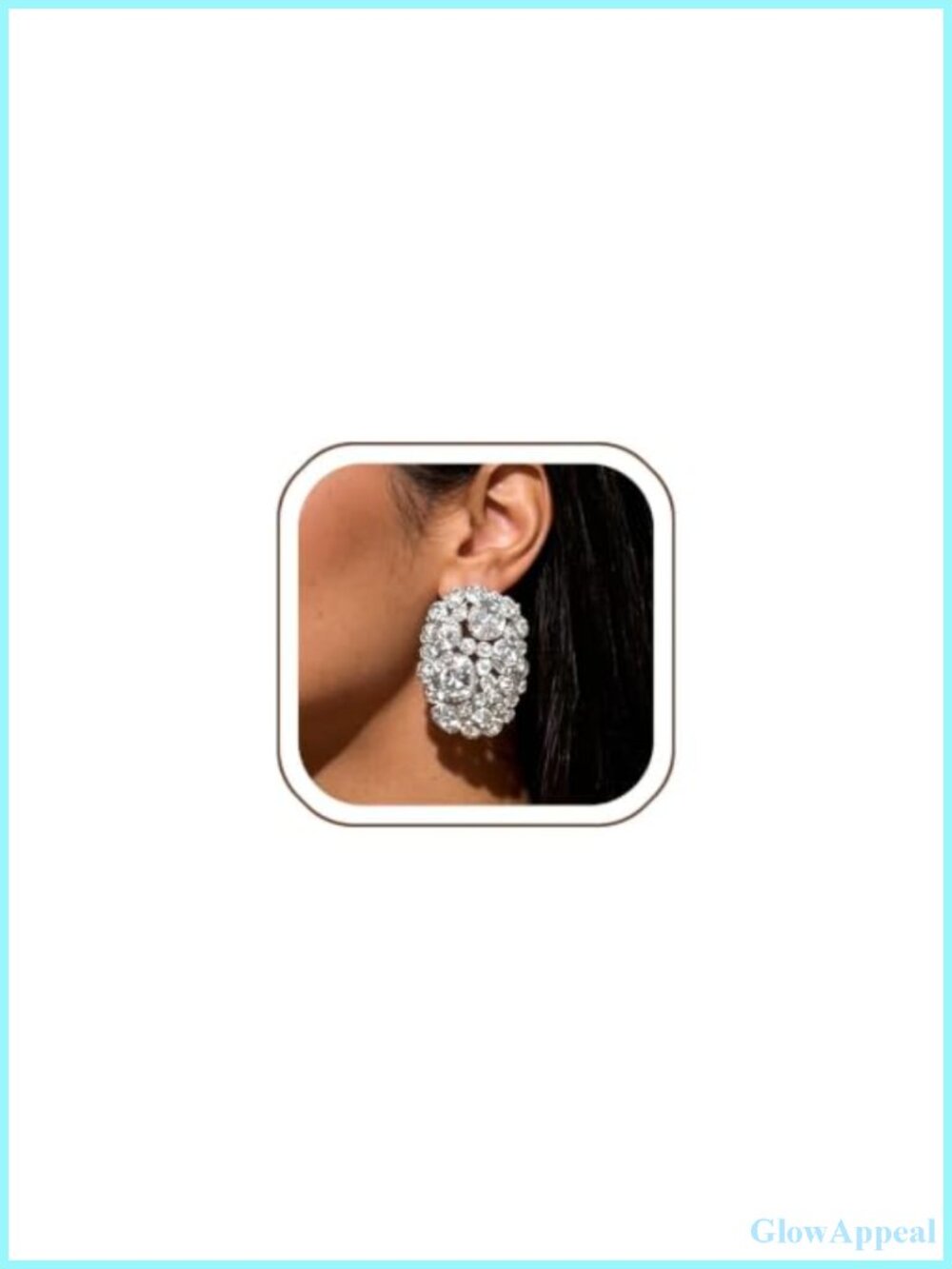 Large Sparkly Rhinestone Clip-On Earrings for Women, Non Pierced, Statement